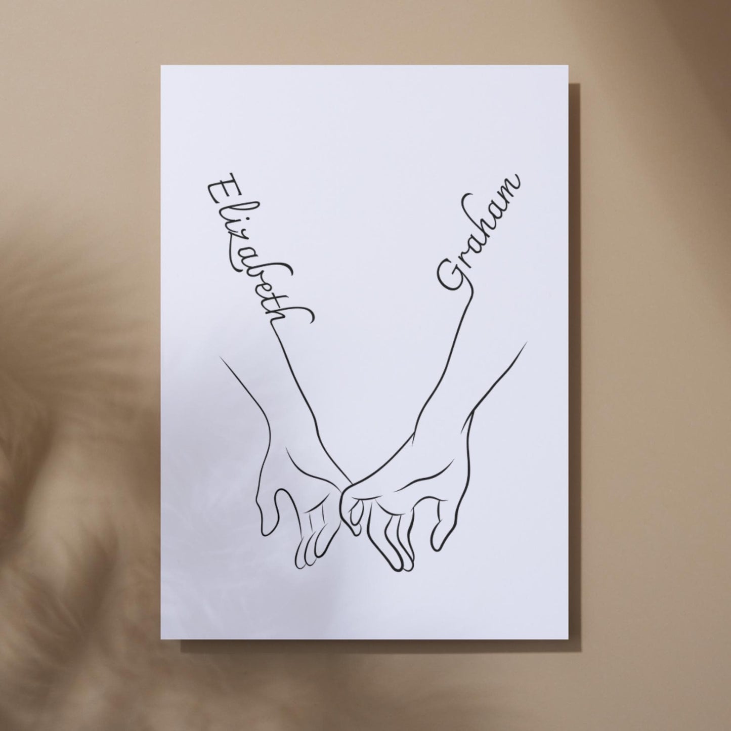 Personalised Name Wedding Gift, Holding Hands Custom Name Wall Art, A4 Poster Print with Couples Names, Anniversary Gift