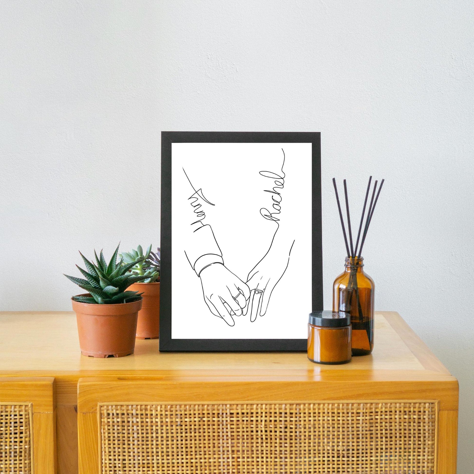 Personalised Name Wedding Gift, Holding Hands Custom Name Wall Art, A4 Poster Print with Couples Names, Anniversary Gift