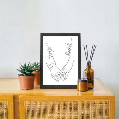 Personalised Name Wedding Gift, Holding Hands Custom Name Wall Art, A4 Poster Print with Couples Names, Anniversary Gift