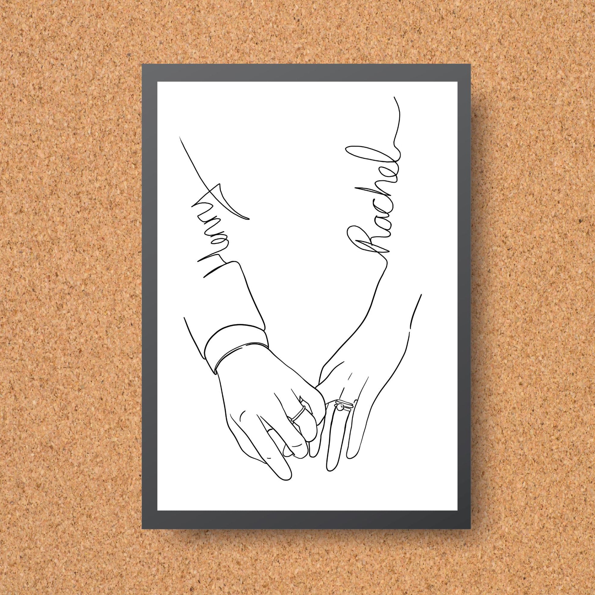 Personalised Name Wedding Gift, Holding Hands Custom Name Wall Art, A4 Poster Print with Couples Names, Anniversary Gift