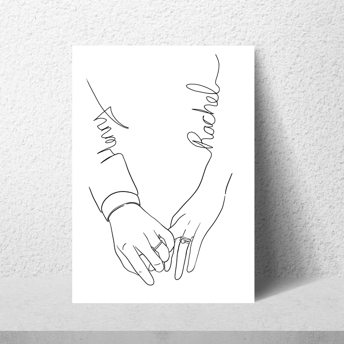Personalised Name Wedding Gift, Holding Hands Custom Name Wall Art, A4 Poster Print with Couples Names, Anniversary Gift