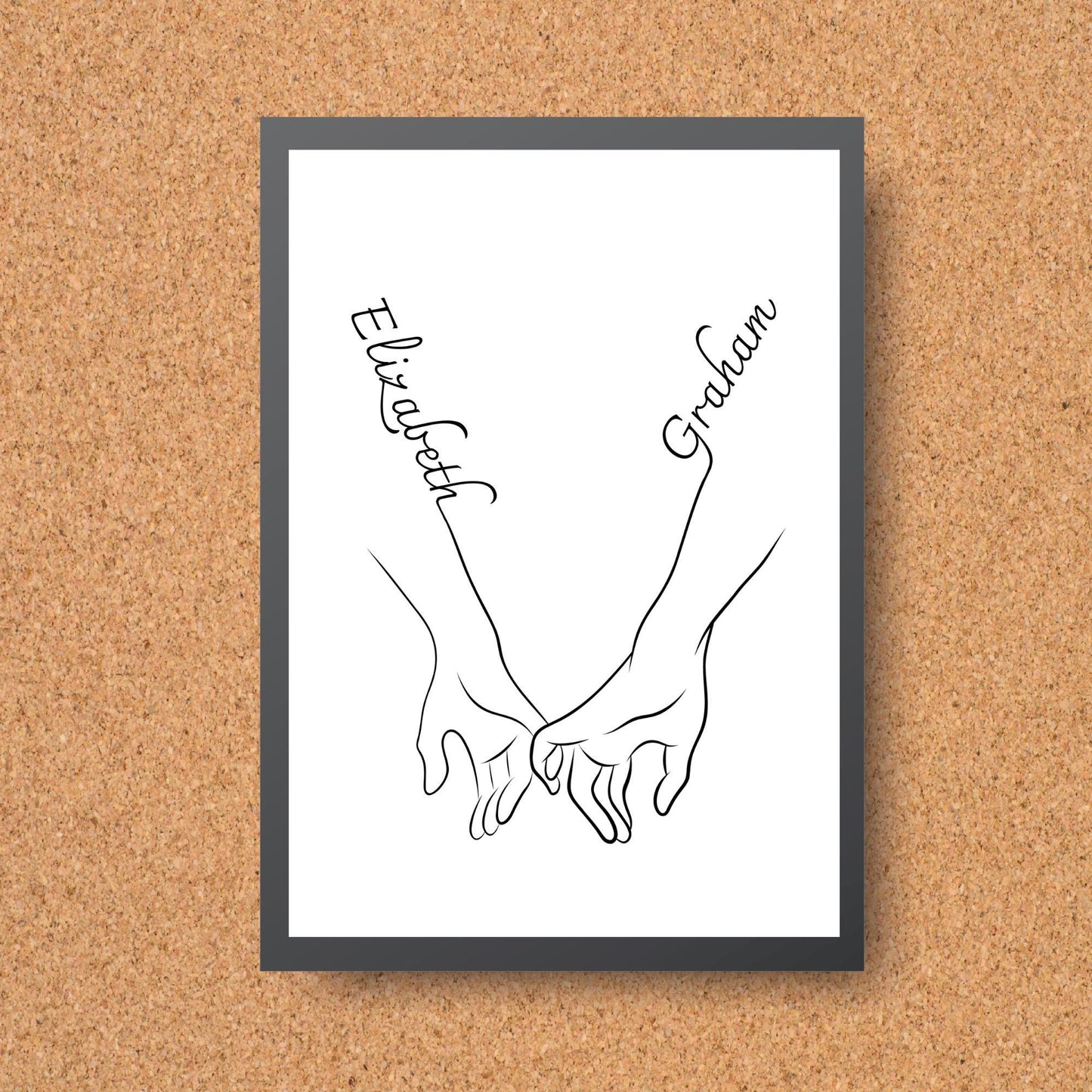 Personalised Name Wedding Gift, Holding Hands Custom Name Wall Art, A4 Poster Print with Couples Names, Anniversary Gift