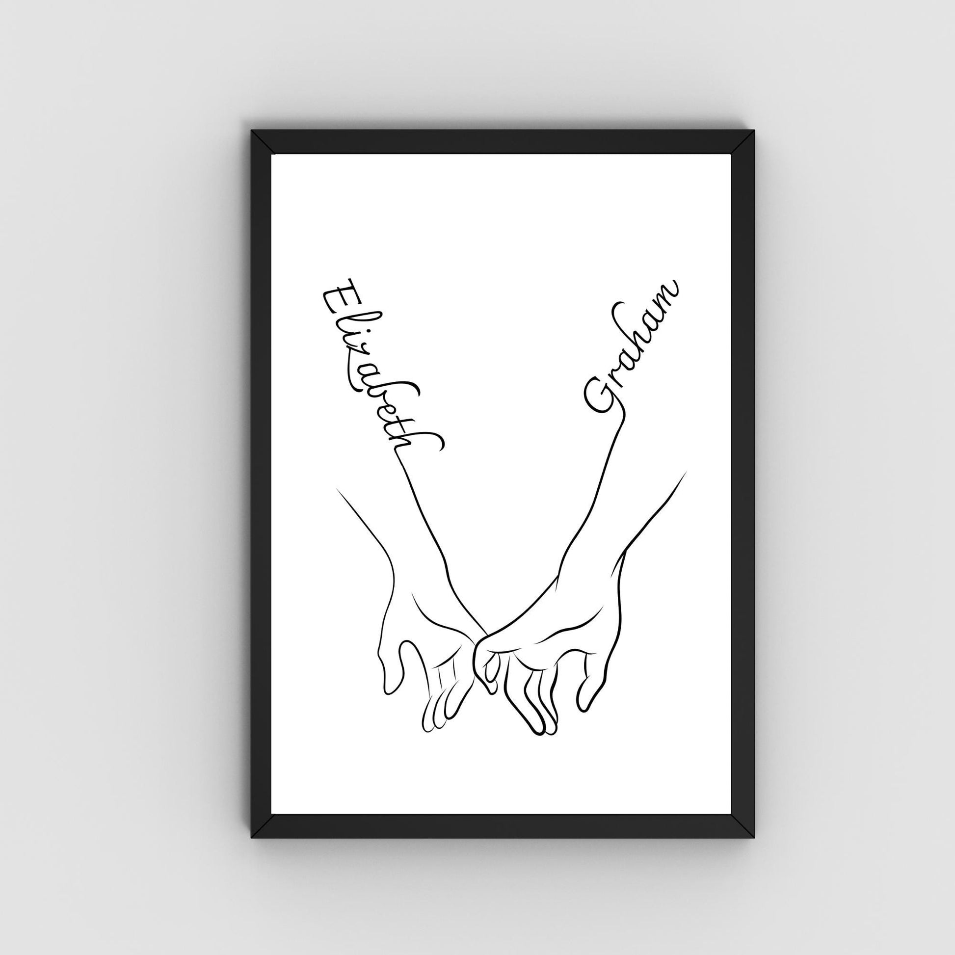 Personalised Name Wedding Gift, Holding Hands Custom Name Wall Art, A4 Poster Print with Couples Names, Anniversary Gift