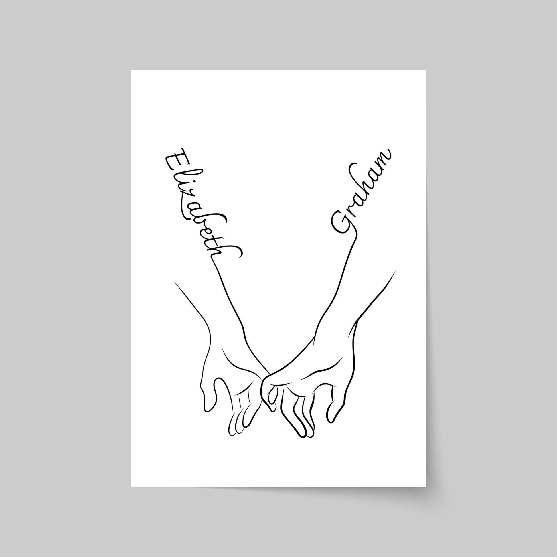 Personalised Name Wedding Gift, Holding Hands Custom Name Wall Art, A4 Poster Print with Couples Names, Anniversary Gift
