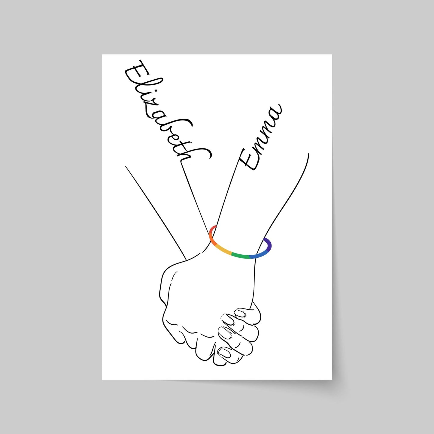 Personalised Name LGBTQ+ Wedding Gift, Holding Hands Custom Name Wall Art, A4 Poster Print with Couples Names, Anniversary Gift