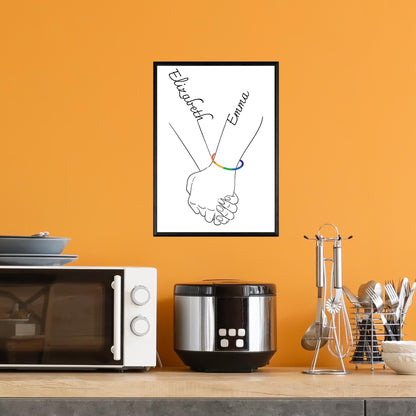 Personalised Name LGBTQ+ Wedding Gift, Holding Hands Custom Name Wall Art, A4 Poster Print with Couples Names, Anniversary Gift