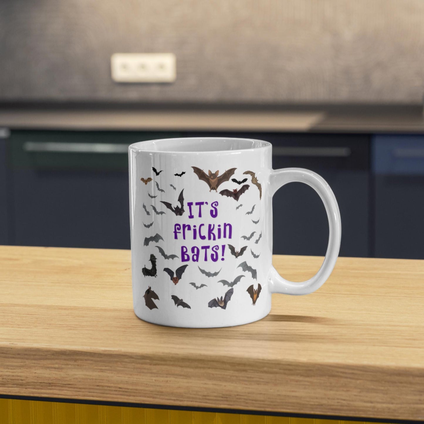 It's Frickin Bats Mug, Halloween Funny Meme Mug, Choice of Colours, Goth Mug, Bat Mug