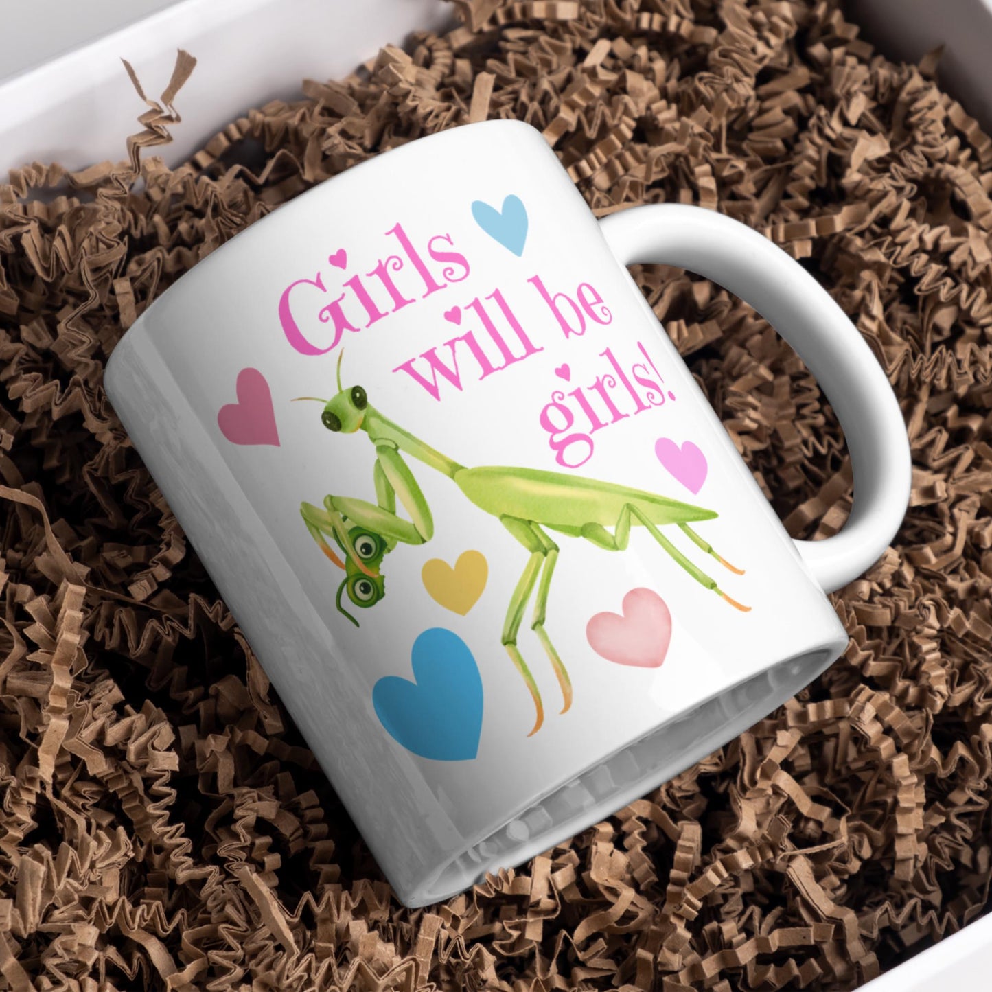 Praying Mantis Mug, Funny Feminist Coffee Cup, Girls Will Be Girls - Multi Colour Options