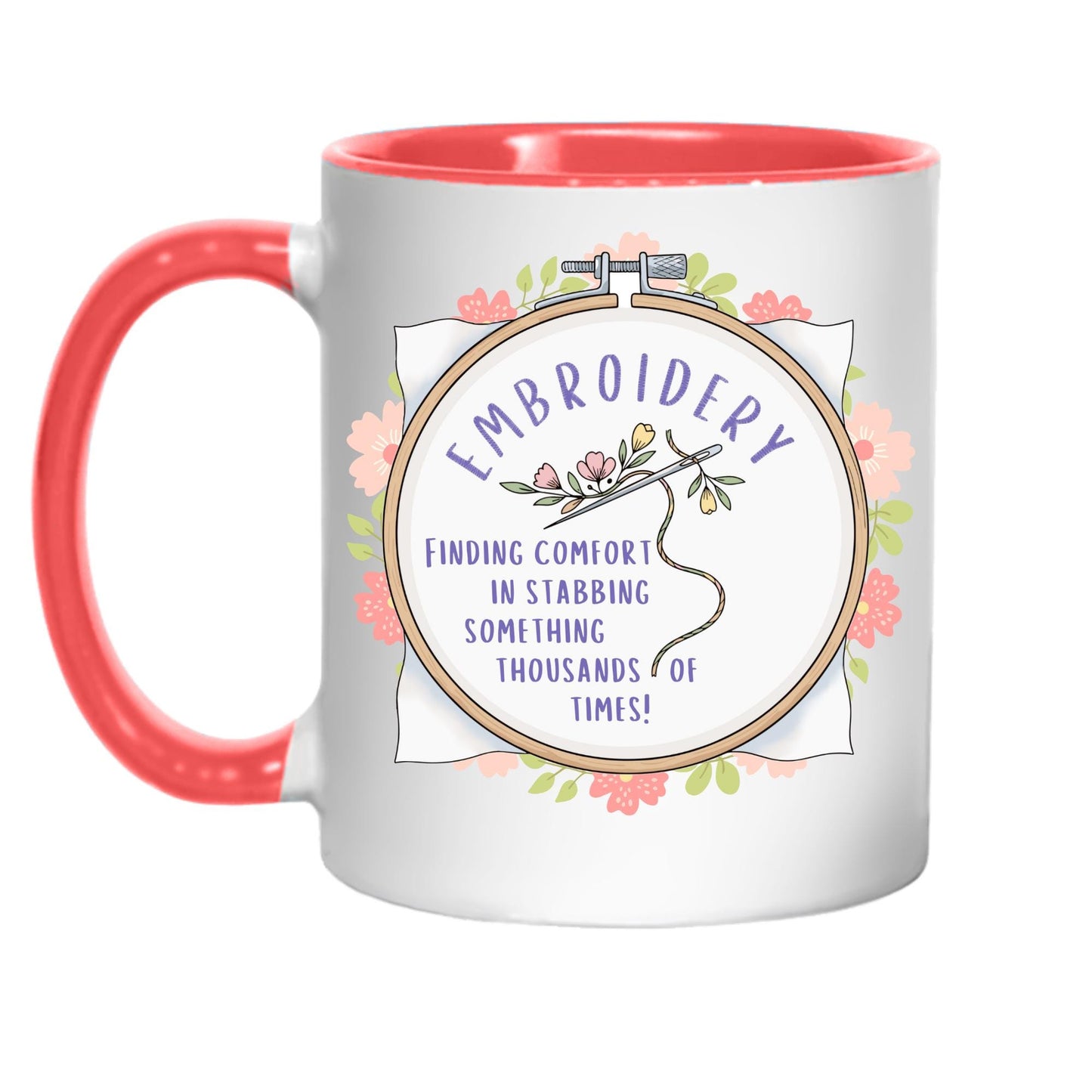 Funny Embroidery Mug, Ceramic Coffee Cup, Cross Stitch Mug, Multi Colour Options