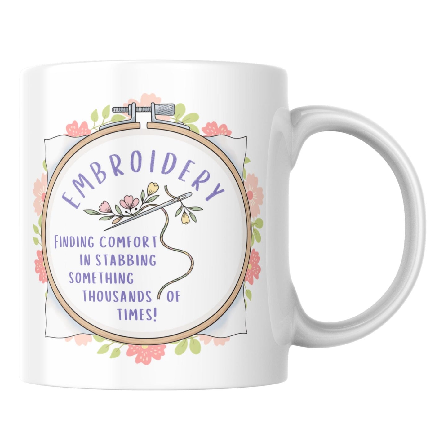 Funny Embroidery Mug, Ceramic Coffee Cup, Cross Stitch Mug, Multi Colour Options