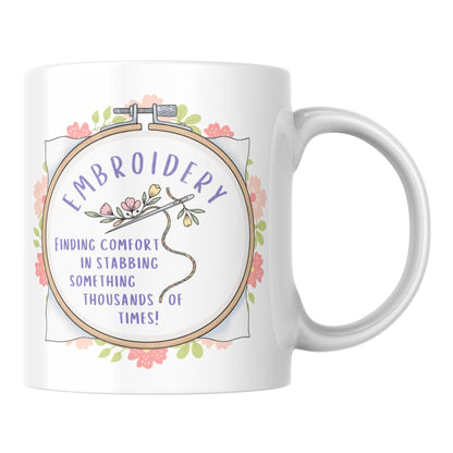 Funny Embroidery Mug, Ceramic Coffee Cup, Cross Stitch Mug, Multi Colour Options