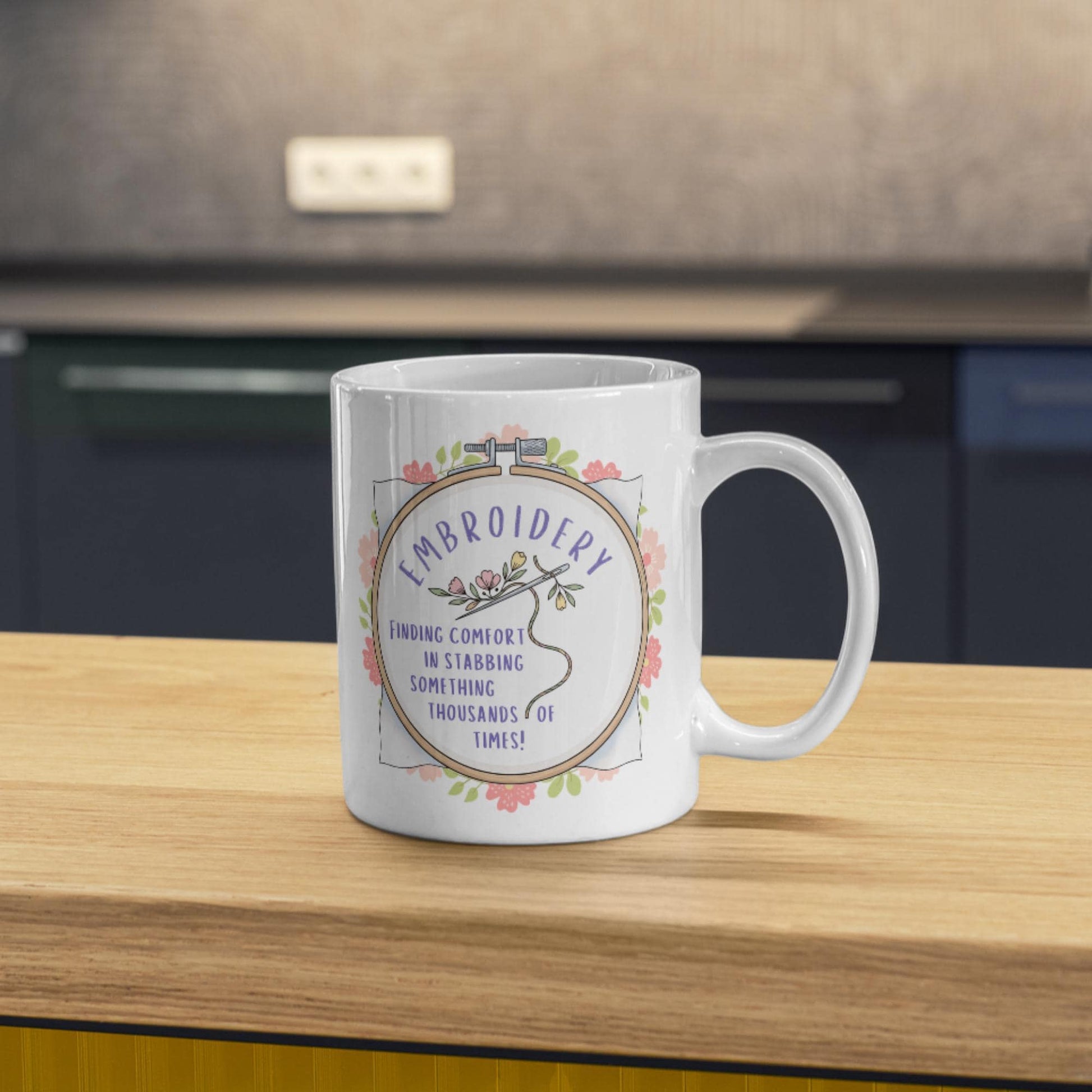 Funny Embroidery Mug, Ceramic Coffee Cup, Cross Stitch Mug, Multi Colour Options