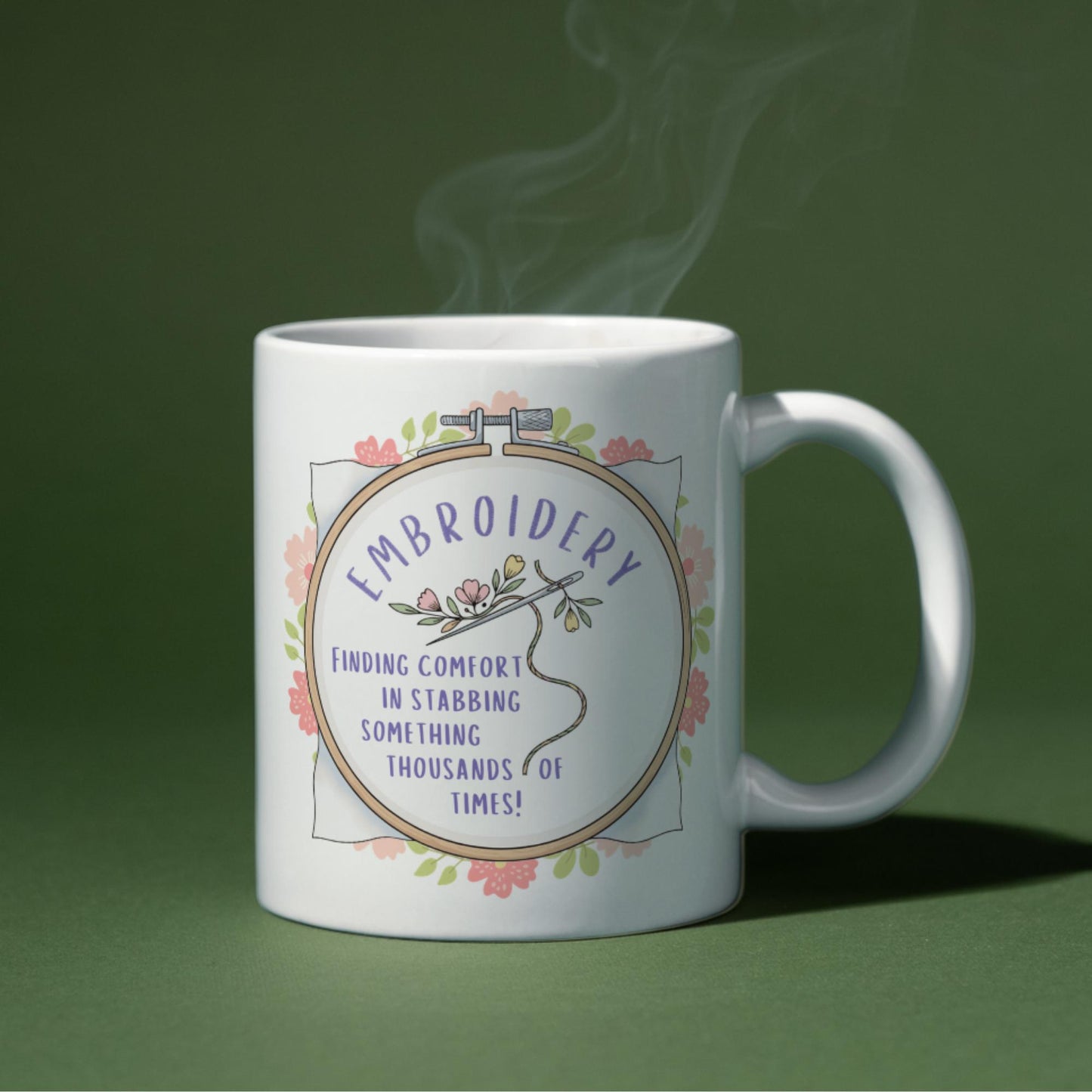 Funny Embroidery Mug, Ceramic Coffee Cup, Cross Stitch Mug, Multi Colour Options