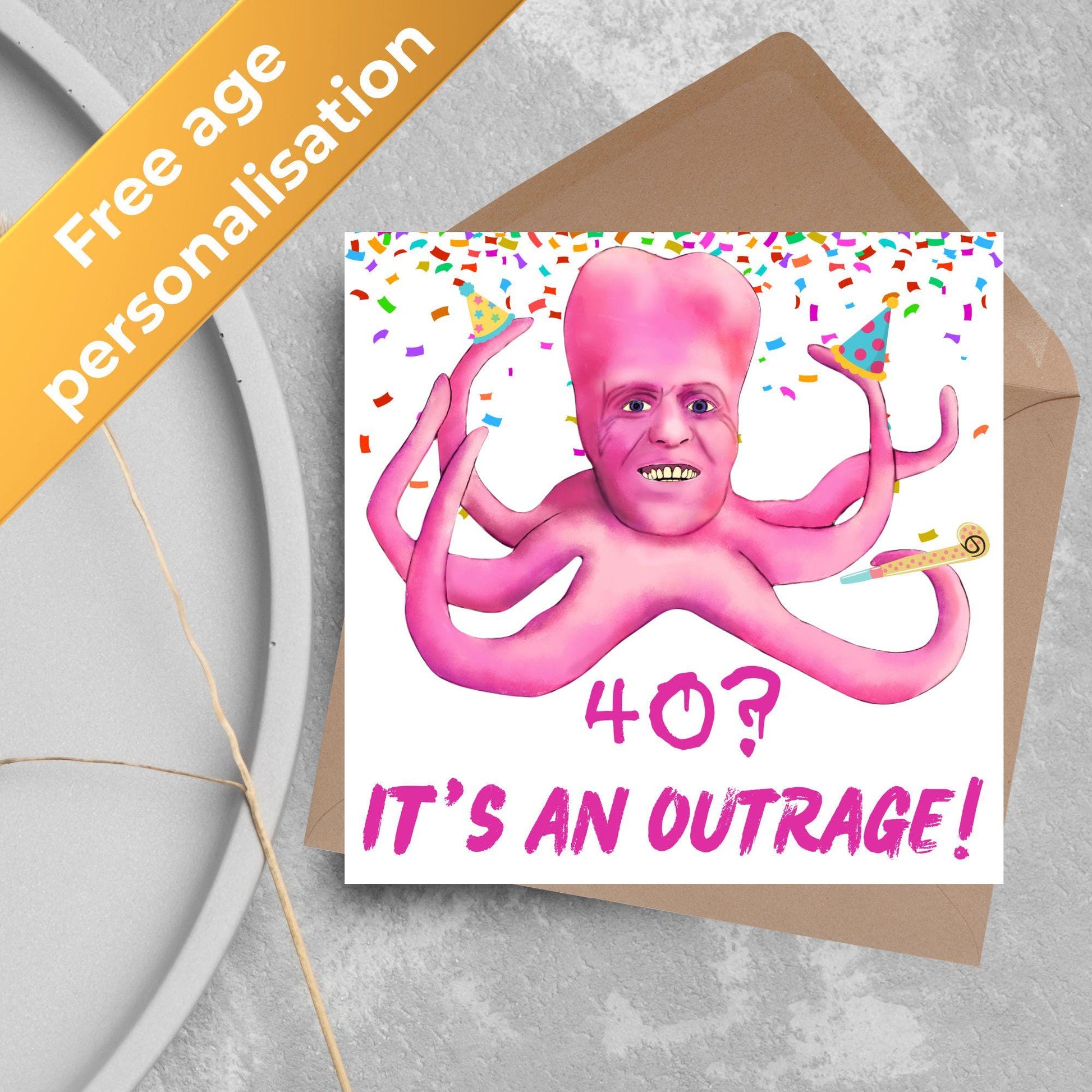 The Mighty Boosh Card, Custom Age Birthday Card, 20th, 30th, 40th, 50th, 60th, Tony Harrison It's an Outrage