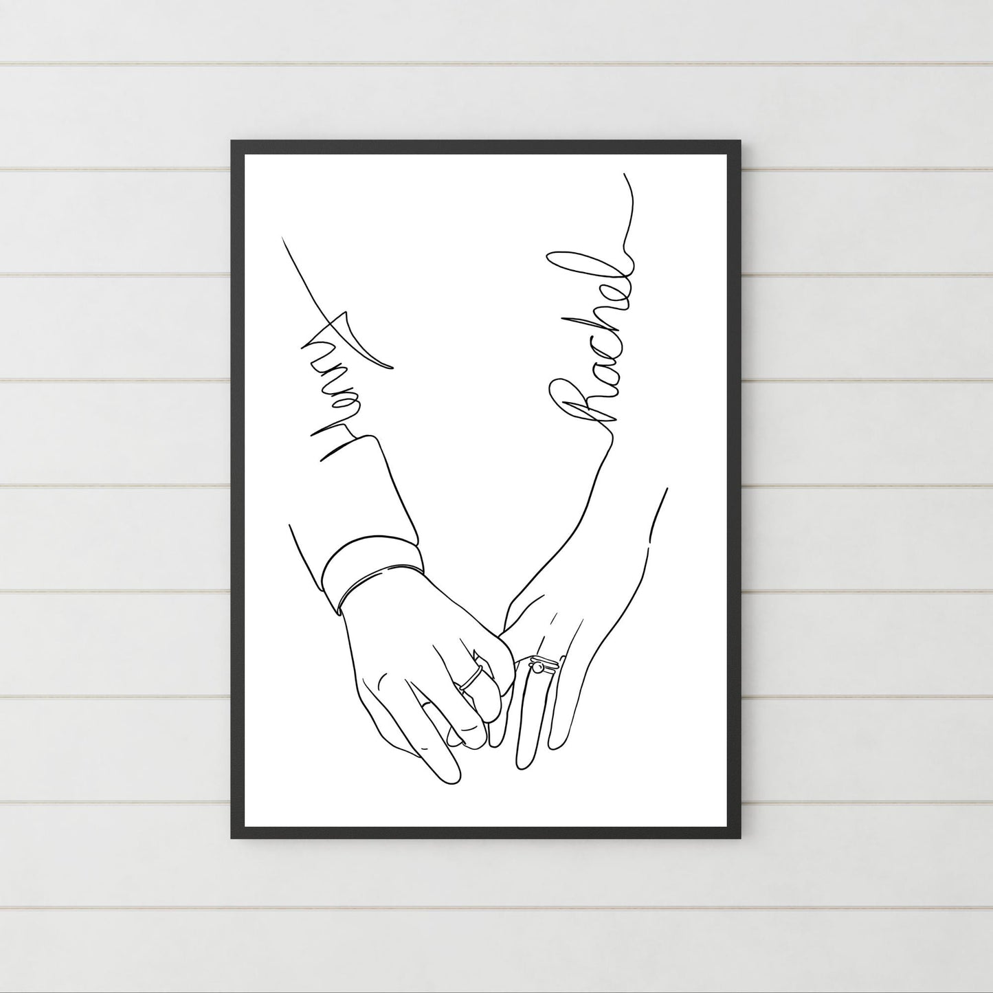 Personalised Name Wedding Gift, Holding Hands Custom Name Wall Art, A4 Poster Print with Couples Names, Anniversary Gift