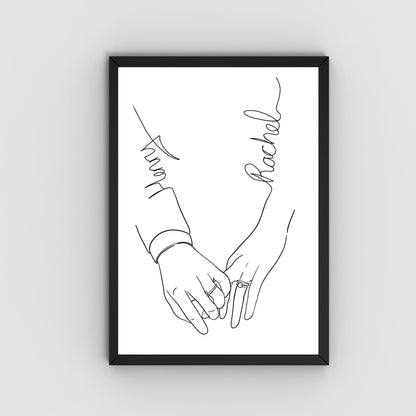 Personalised Name Wedding Gift, Holding Hands Custom Name Wall Art, A4 Poster Print with Couples Names, Anniversary Gift