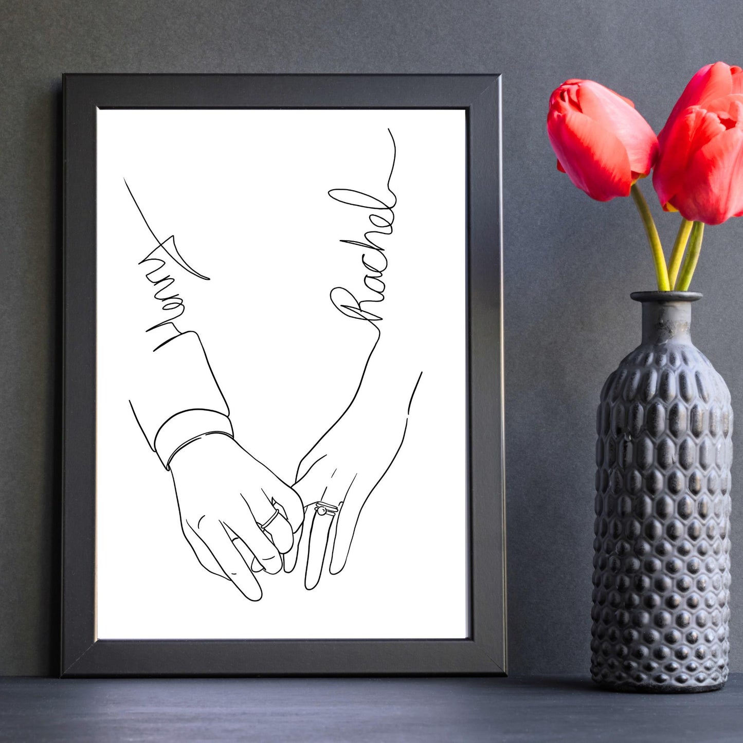 Personalised Name Wedding Gift, Holding Hands Custom Name Wall Art, A4 Poster Print with Couples Names, Anniversary Gift