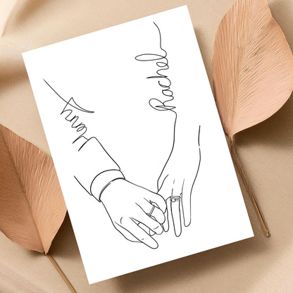 Personalised Name Wedding Gift, Holding Hands Custom Name Wall Art, A4 Poster Print with Couples Names, Anniversary Gift