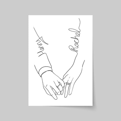 Personalised Name Wedding Gift, Holding Hands Custom Name Wall Art, A4 Poster Print with Couples Names, Anniversary Gift