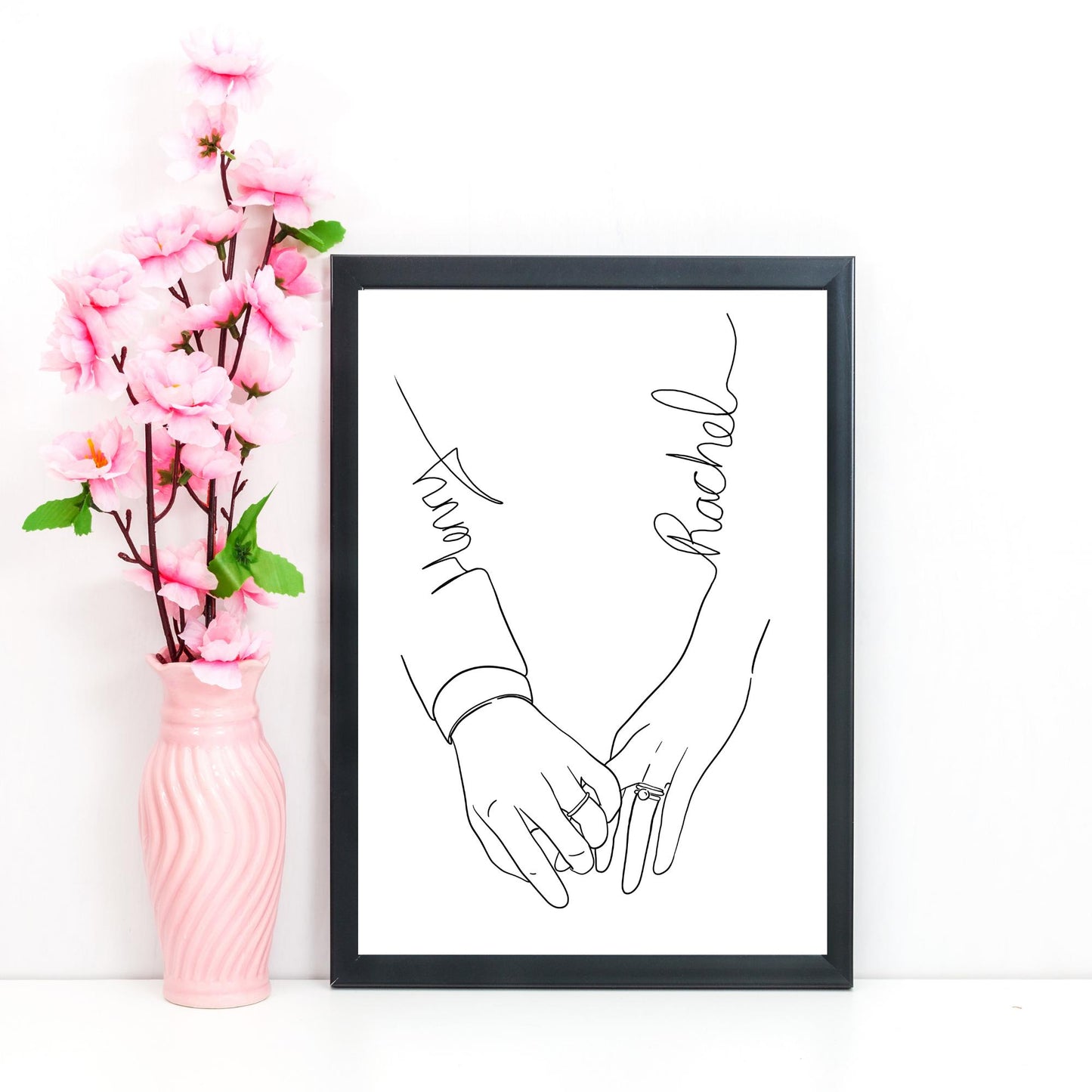 Personalised Name Wedding Gift, Holding Hands Custom Name Wall Art, A4 Poster Print with Couples Names, Anniversary Gift