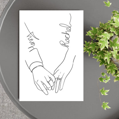 Personalised Name Wedding Gift, Holding Hands Custom Name Wall Art, A4 Poster Print with Couples Names, Anniversary Gift