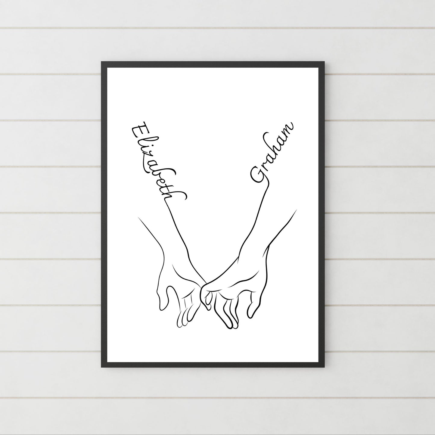 Personalised Name Wedding Gift, Holding Hands Custom Name Wall Art, A4 Poster Print with Couples Names, Anniversary Gift