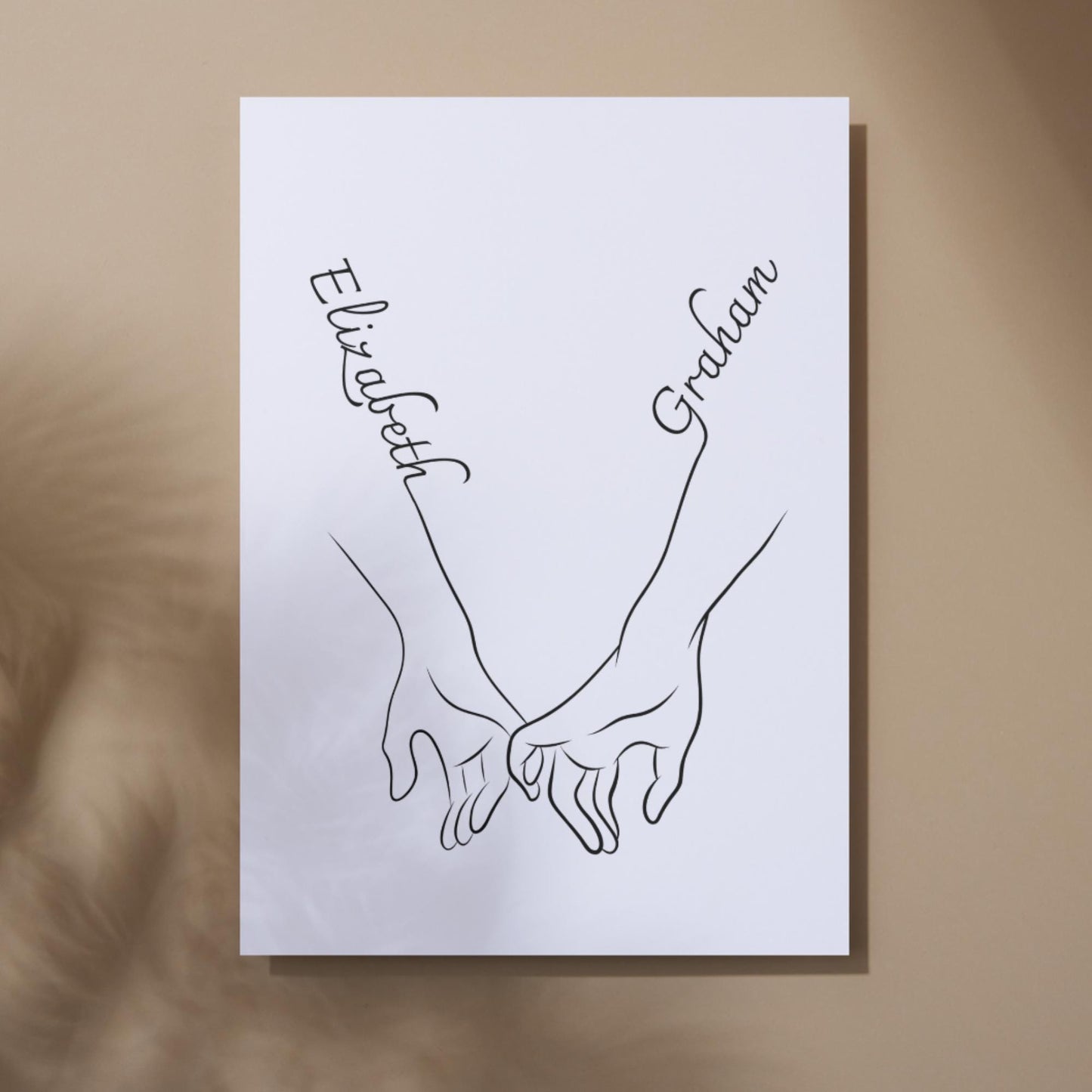 Personalised Name Wedding Gift, Holding Hands Custom Name Wall Art, A4 Poster Print with Couples Names, Anniversary Gift