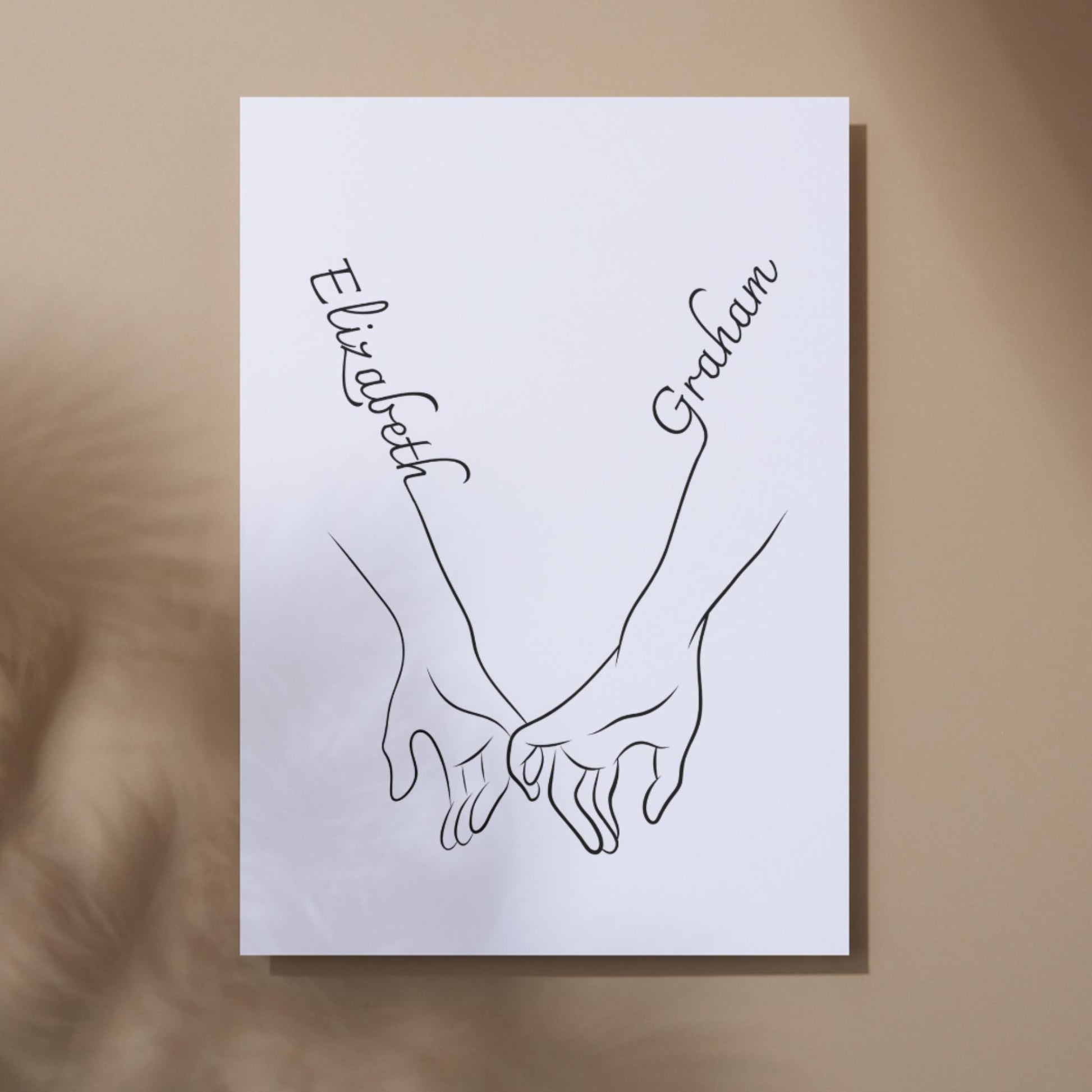 Personalised Name Wedding Gift, Holding Hands Custom Name Wall Art, A4 Poster Print with Couples Names, Anniversary Gift