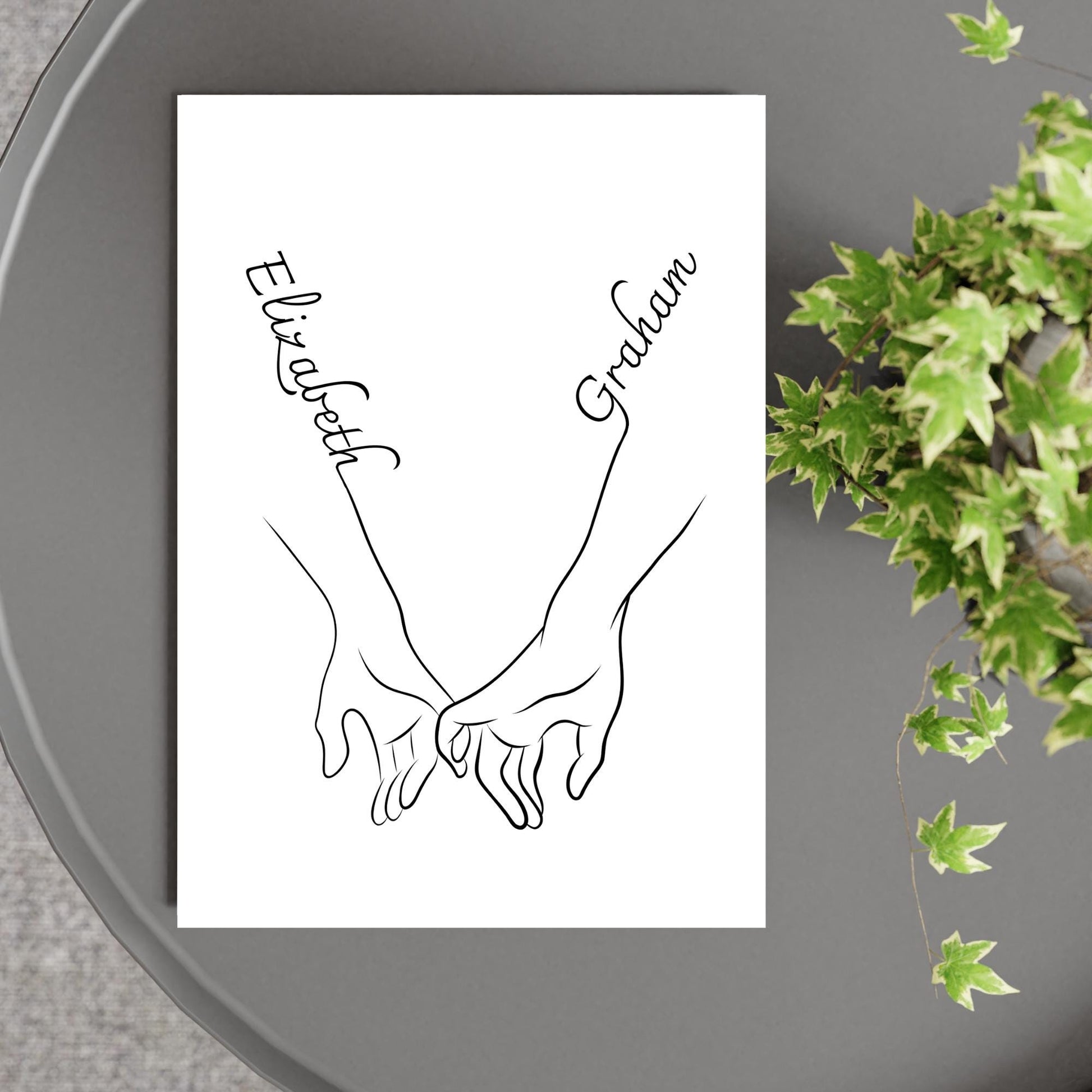 Personalised Name Wedding Gift, Holding Hands Custom Name Wall Art, A4 Poster Print with Couples Names, Anniversary Gift