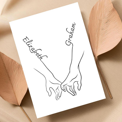 Personalised Name Wedding Gift, Holding Hands Custom Name Wall Art, A4 Poster Print with Couples Names, Anniversary Gift