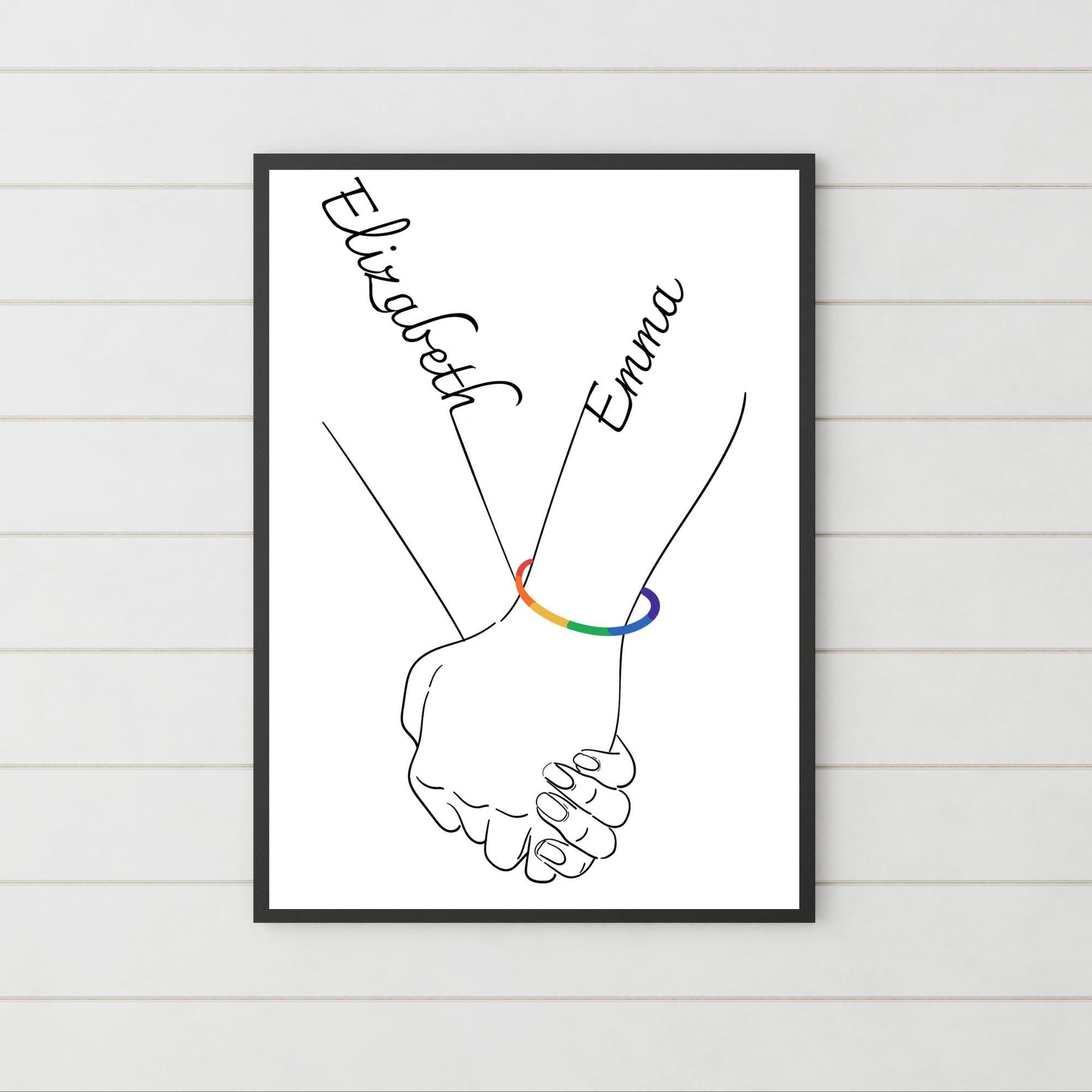 Personalised Name LGBTQ+ Wedding Gift, Holding Hands Custom Name Wall Art, A4 Poster Print with Couples Names, Anniversary Gift