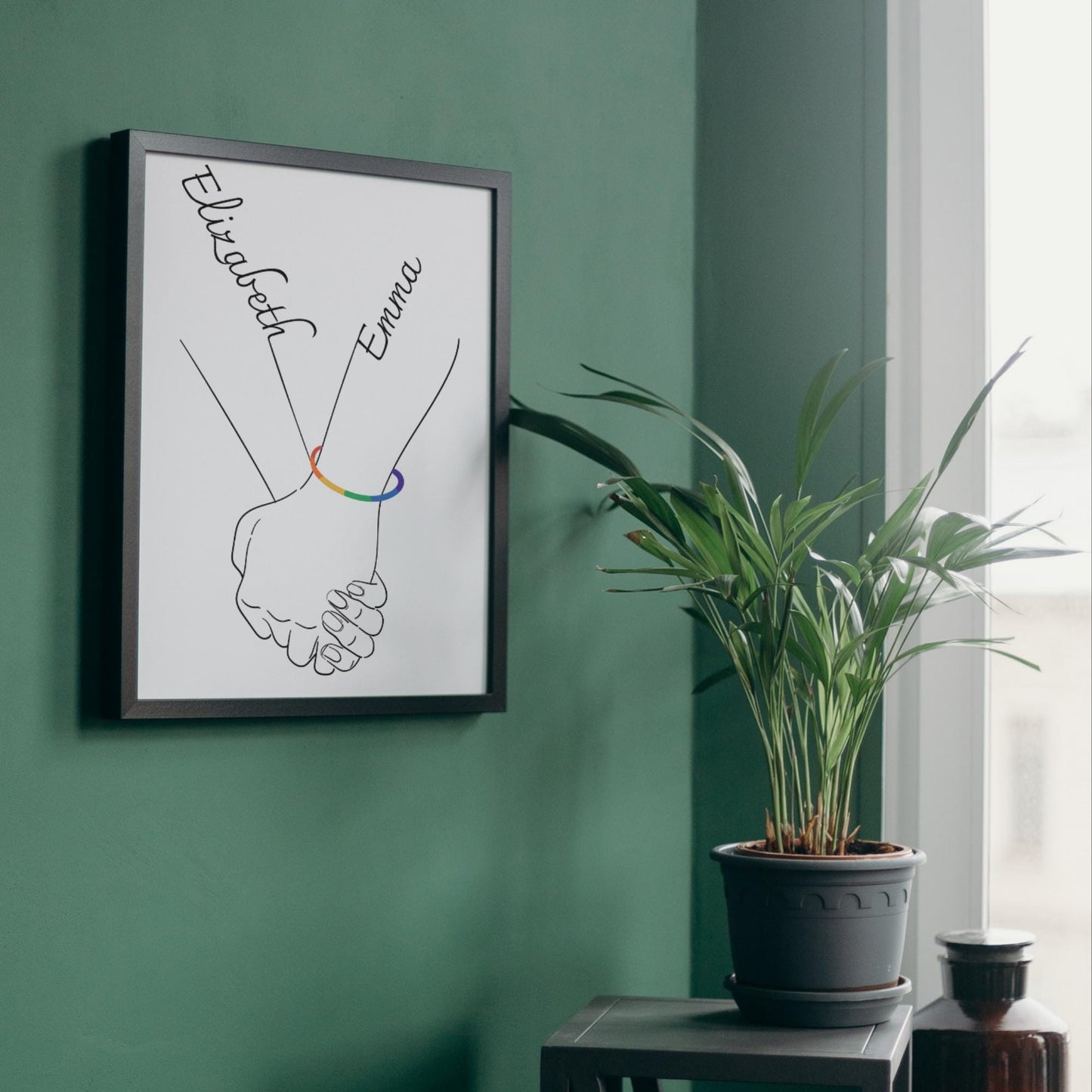 Personalised Name LGBTQ+ Wedding Gift, Holding Hands Custom Name Wall Art, A4 Poster Print with Couples Names, Anniversary Gift