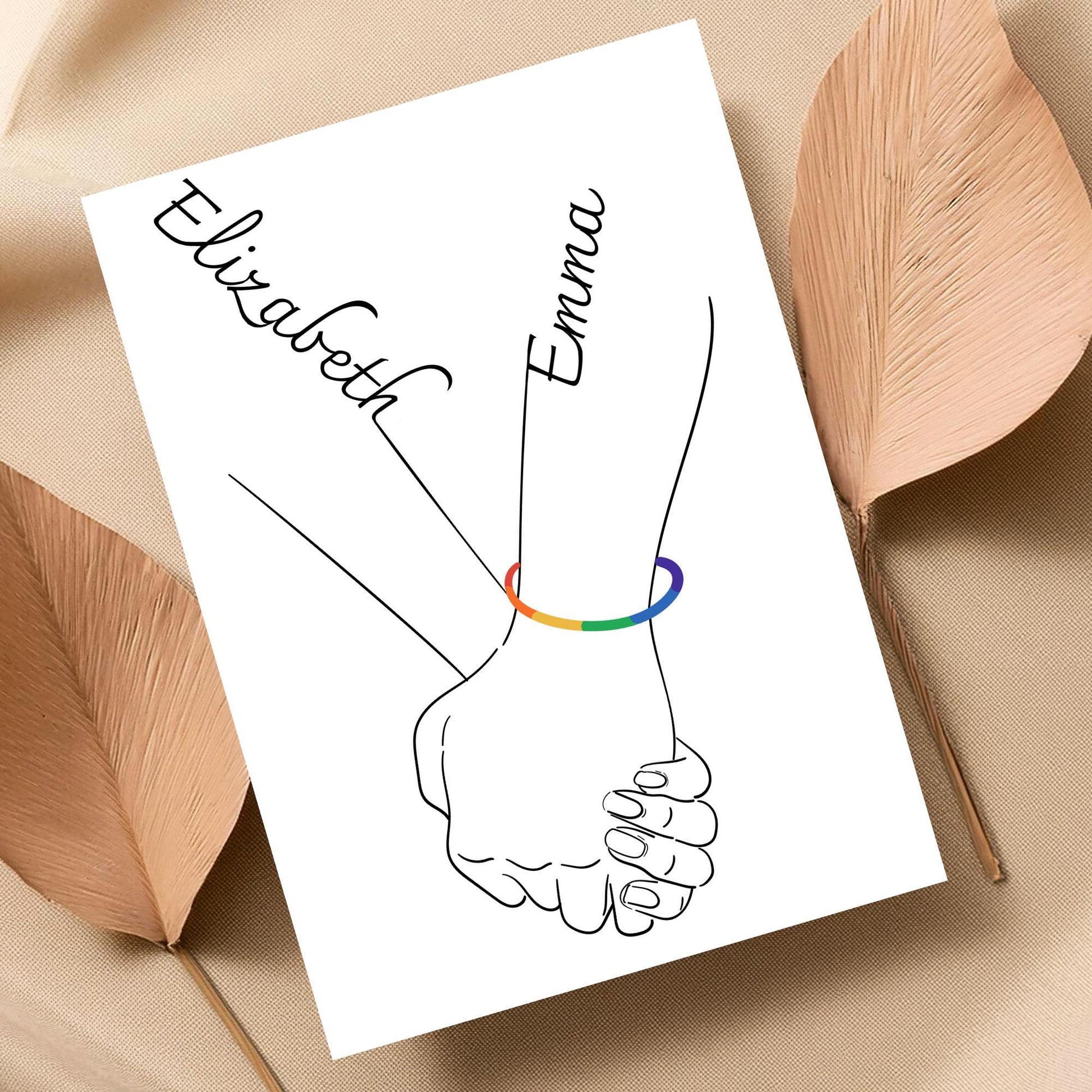 Personalised Name LGBTQ+ Wedding Gift, Holding Hands Custom Name Wall Art, A4 Poster Print with Couples Names, Anniversary Gift