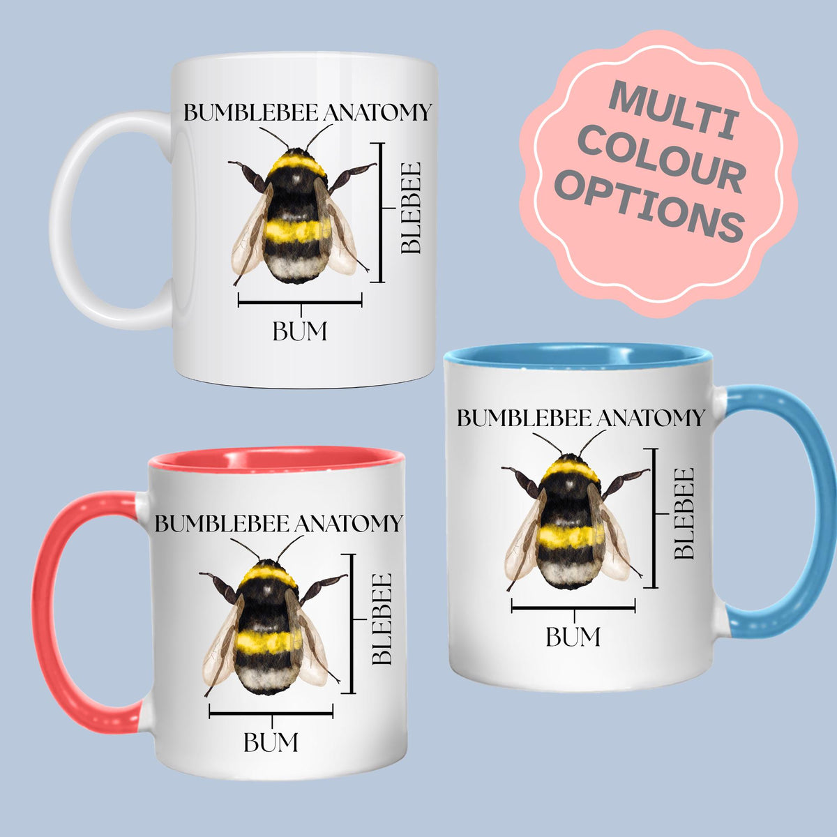 Bumblebee Anatomy Mug, Funny Science Gift, Multi Colour Options