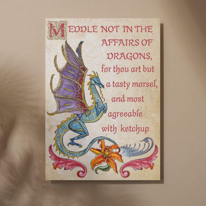 Medieval Dragon Warning A4 Print, Baroque Poster, Quirky Art, Gothic Home Decor, Dungeons and Dragons