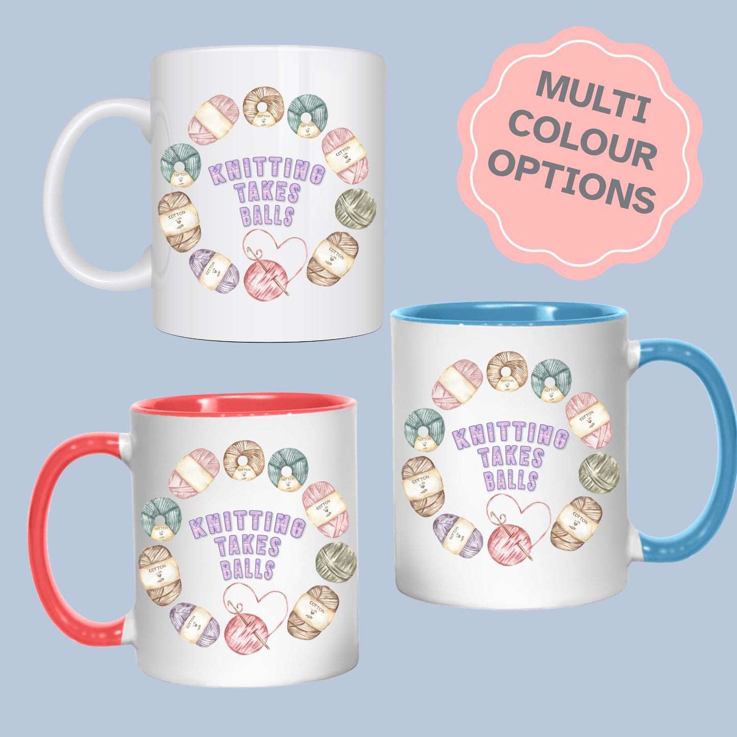 Funny Knitting Mug, Ceramic Coffee Cup, Yarn Mug for Knitter, Multi Colour Options