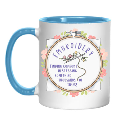 Funny Embroidery Mug, Ceramic Coffee Cup, Cross Stitch Mug, Multi Colour Options