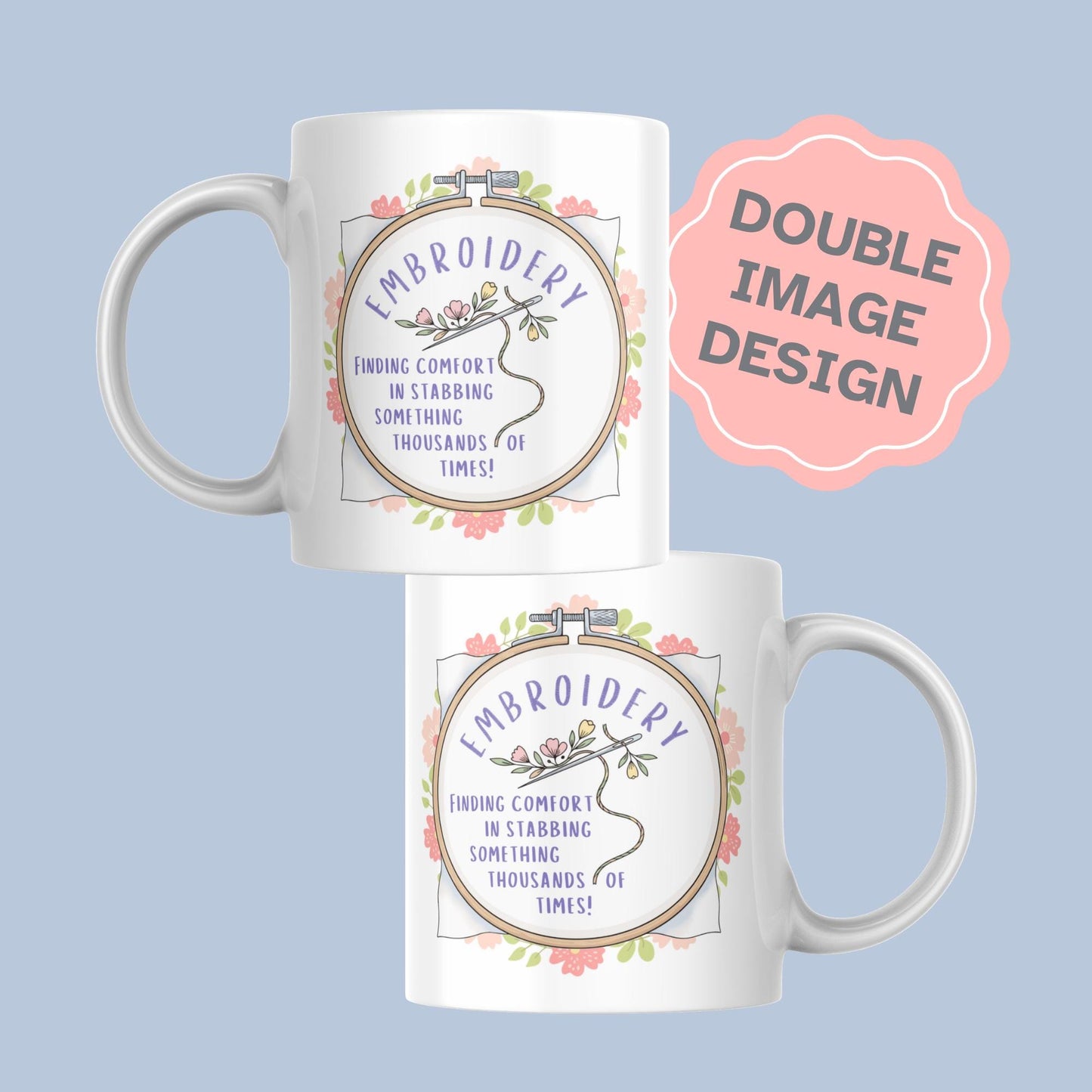Funny Embroidery Mug, Ceramic Coffee Cup, Cross Stitch Mug, Multi Colour Options