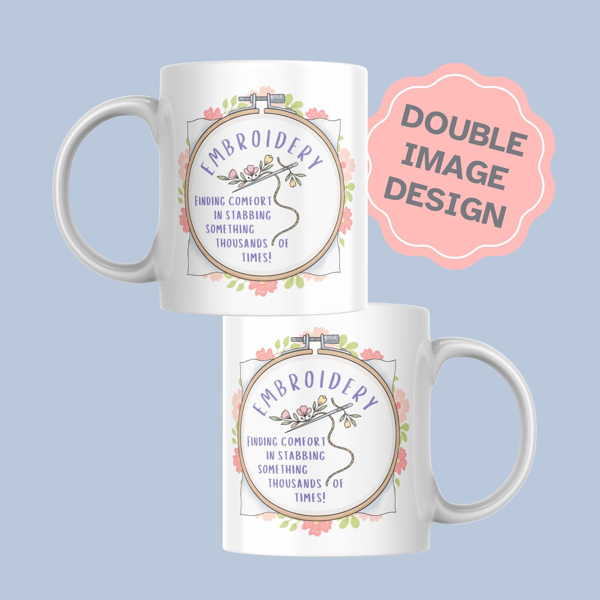 Funny Embroidery Mug, Ceramic Coffee Cup, Cross Stitch Mug, Multi Colour Options