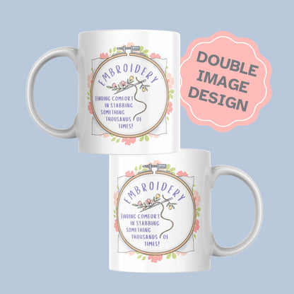 Funny Embroidery Mug, Ceramic Coffee Cup, Cross Stitch Mug, Multi Colour Options