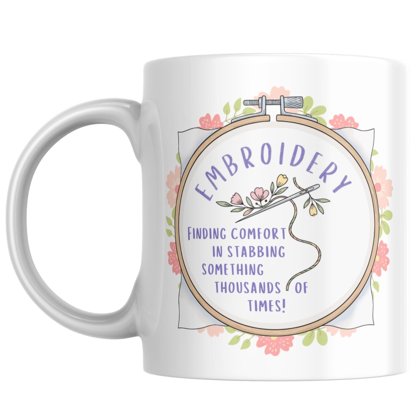 Funny Embroidery Mug, Ceramic Coffee Cup, Cross Stitch Mug, Multi Colour Options