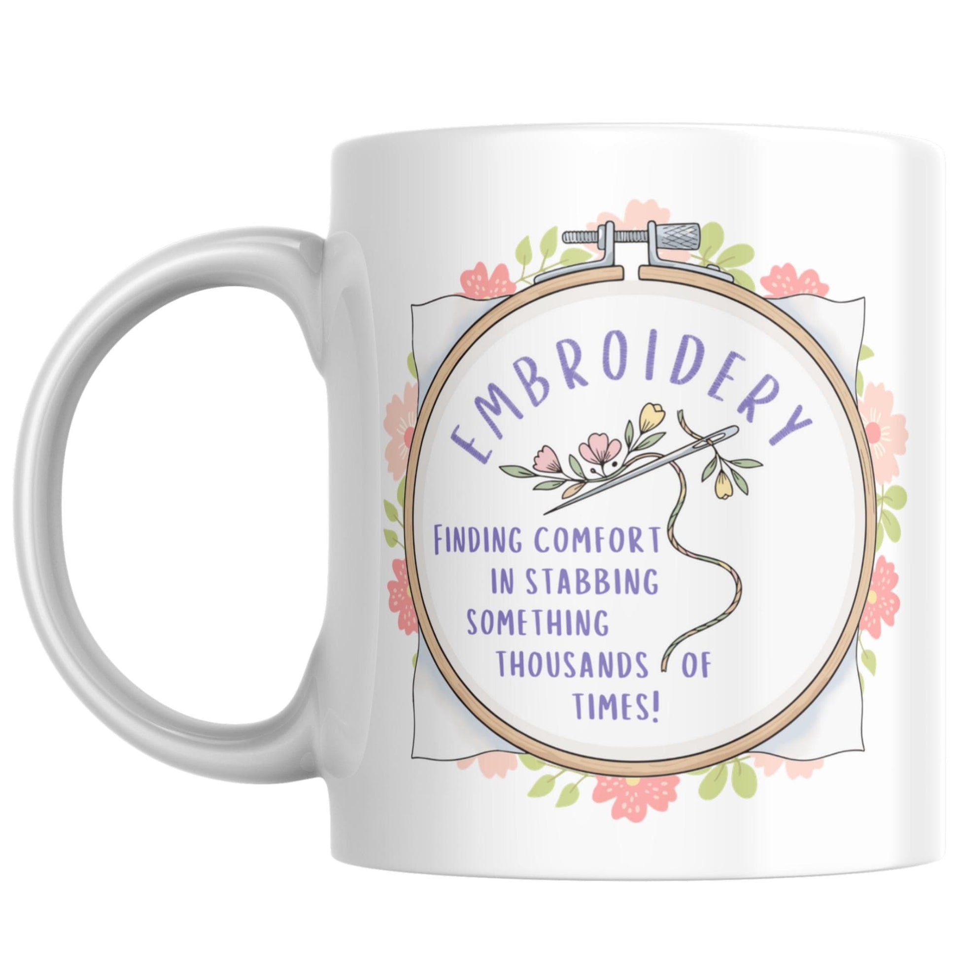 Funny Embroidery Mug, Ceramic Coffee Cup, Cross Stitch Mug, Multi Colour Options