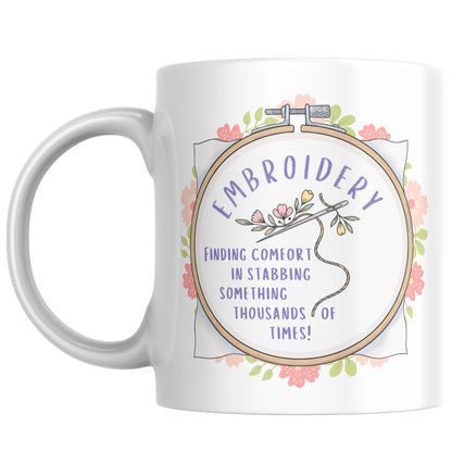 Funny Embroidery Mug, Ceramic Coffee Cup, Cross Stitch Mug, Multi Colour Options
