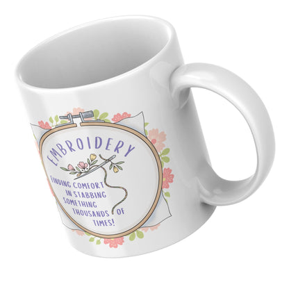 Funny Embroidery Mug, Ceramic Coffee Cup, Cross Stitch Mug, Multi Colour Options