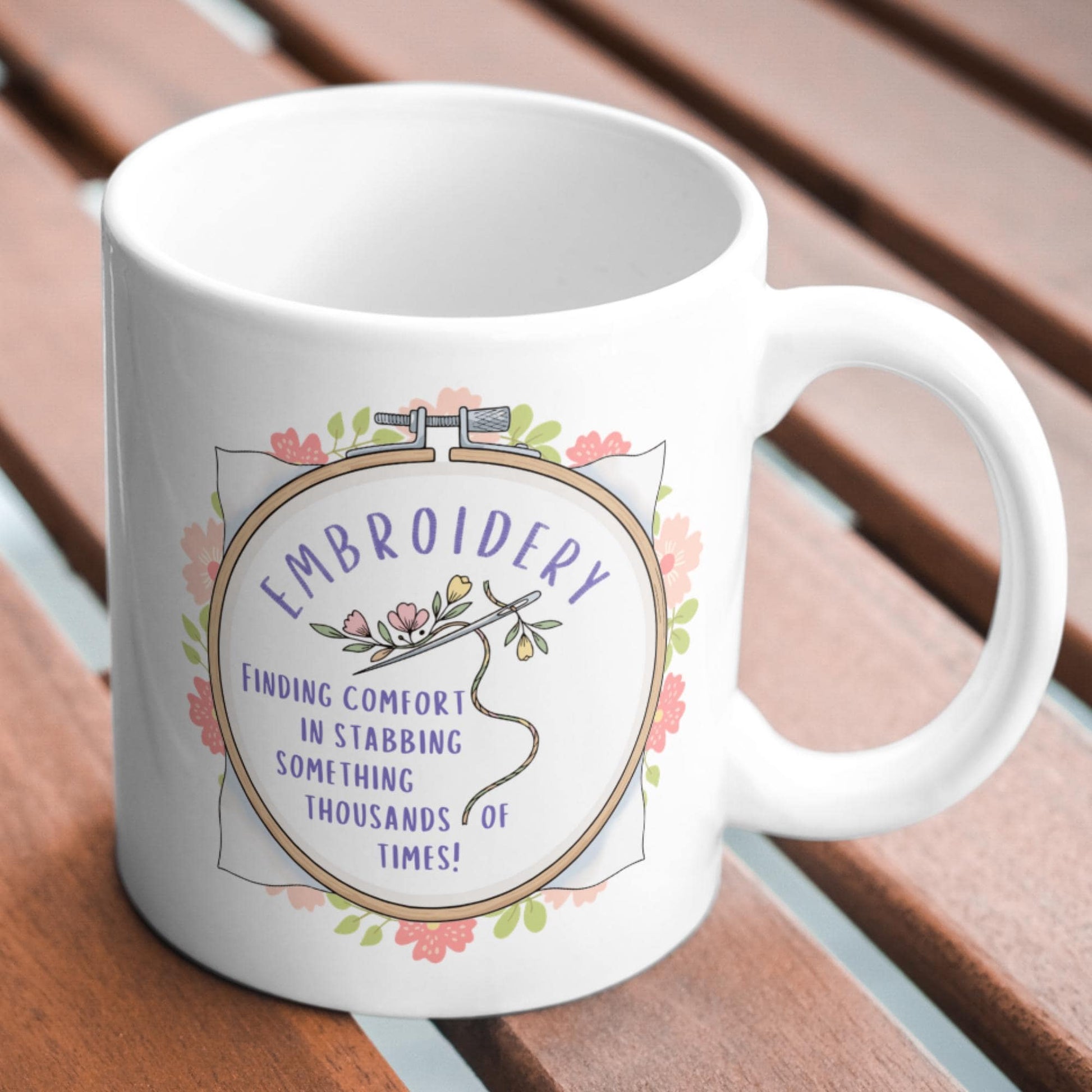 Funny Embroidery Mug, Ceramic Coffee Cup, Cross Stitch Mug, Multi Colour Options