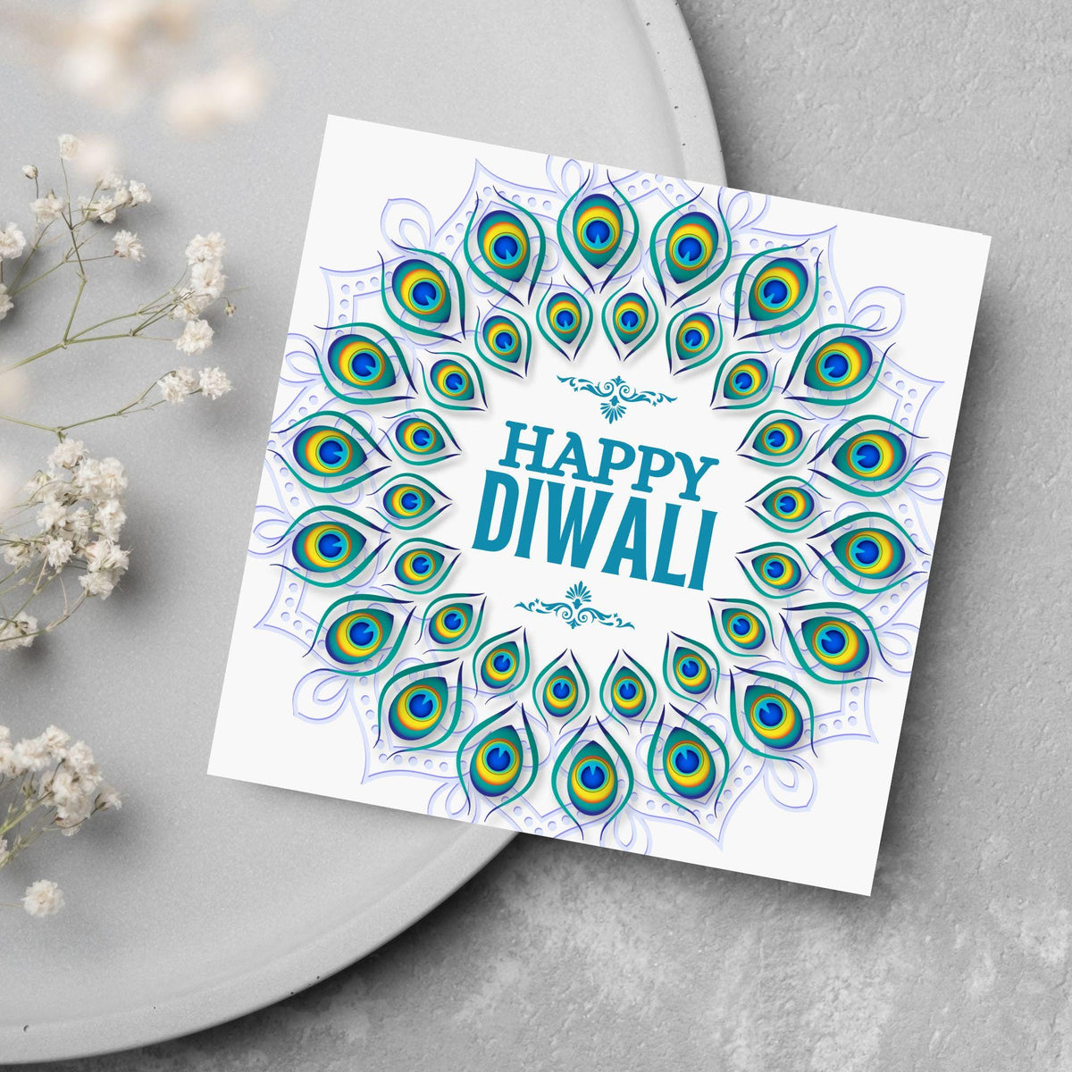 Happy Diwali Greeting Card, Diwali Wishes Card, Festival of Lights, Indian Hindu Celebration Card