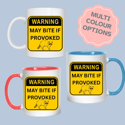 Warning Mug, Ceramic Coffee Cup, Raccoon, Funny Gift, Multi Colour Options