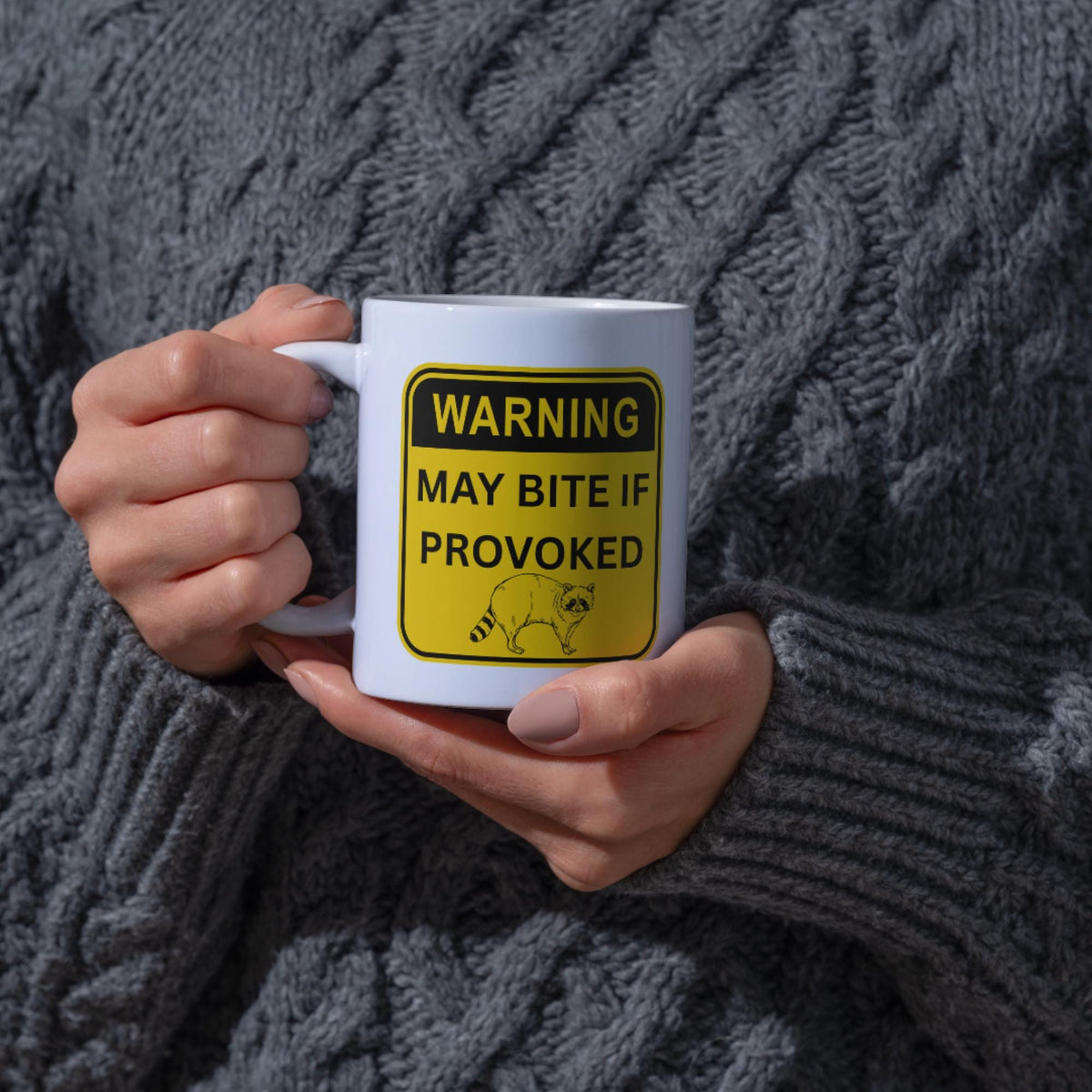 Warning Mug, Ceramic Coffee Cup, Raccoon, Funny Gift, Multi Colour Options
