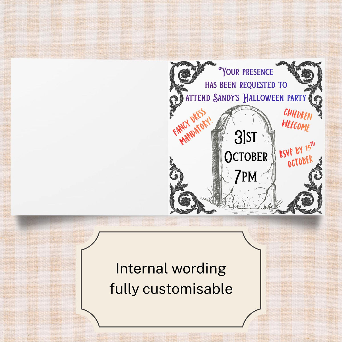 Halloween Party Invitation Card, Fun Invite, Custom Invitation, 14x14cm, RSVP Event Invitation