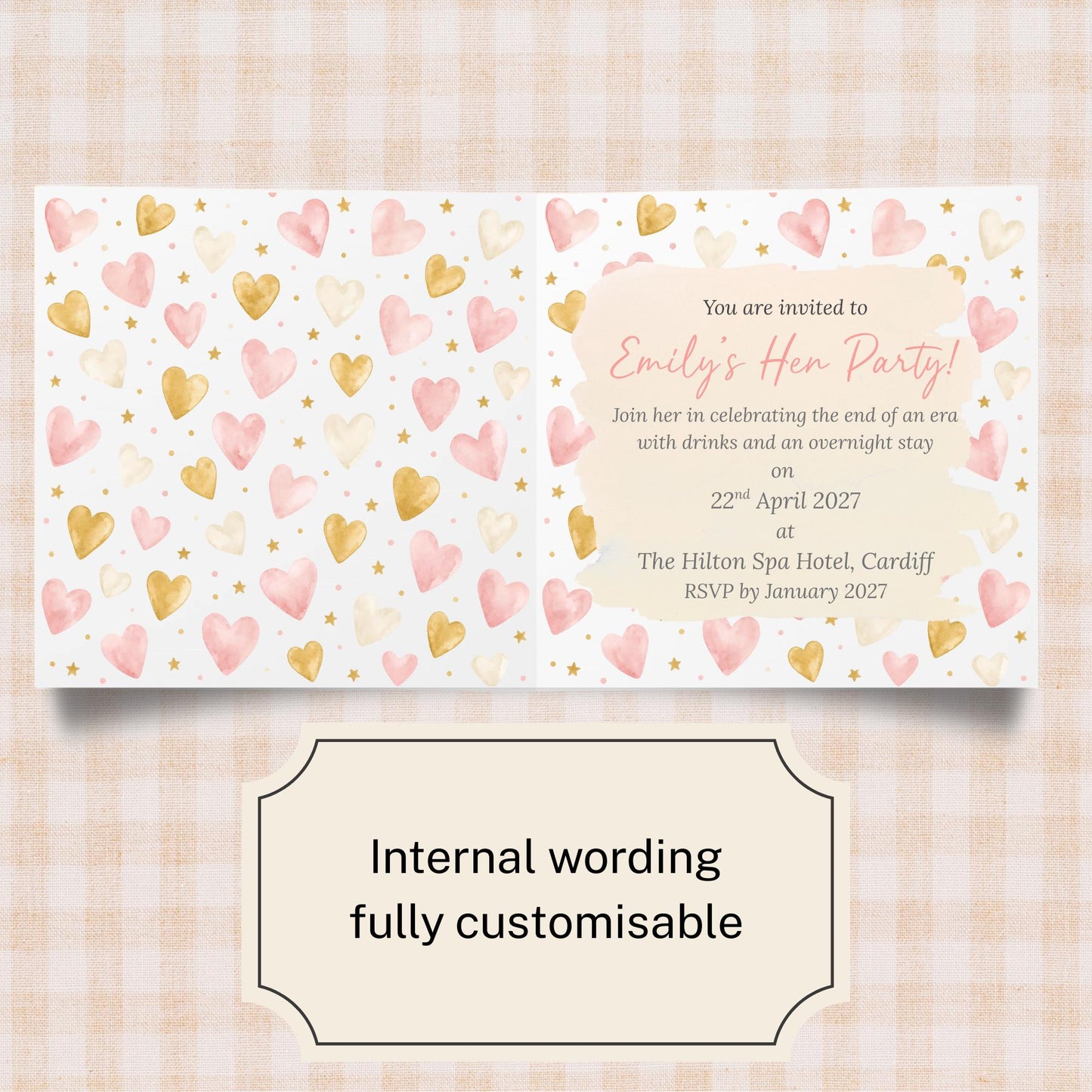 Hen Party Invitation Card, Bachelorette, Bridal Party Custom Invitation, 14x14cm, RSVP Event Invitation